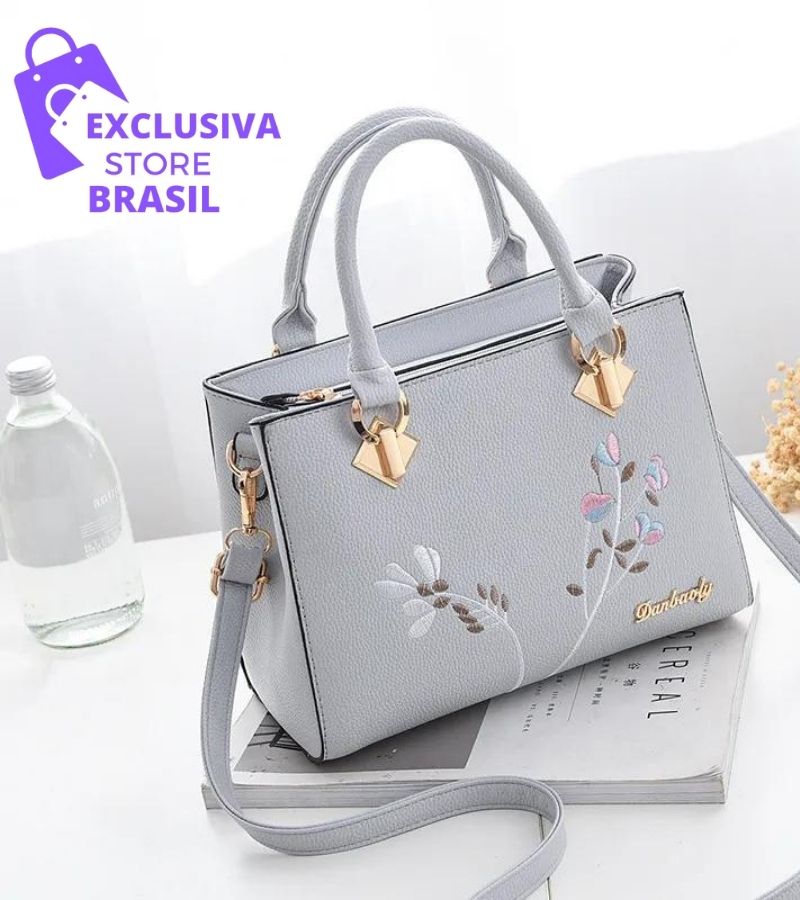 Bolsa de mão bordada com flores, bolsas elegantes de couro sintético com alça superior.